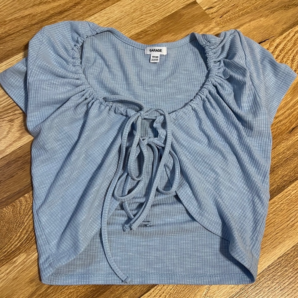 Garage, extra small, blue front tie tee